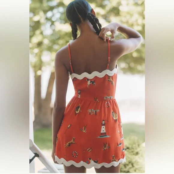 Anthropologie Celandine Linen-Blend Scalloped Mini Dress - Picture 2 of 5